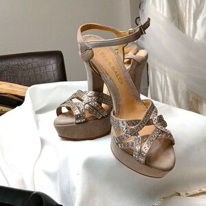 Lella Baldi silver and Grey sequined diamond sandal